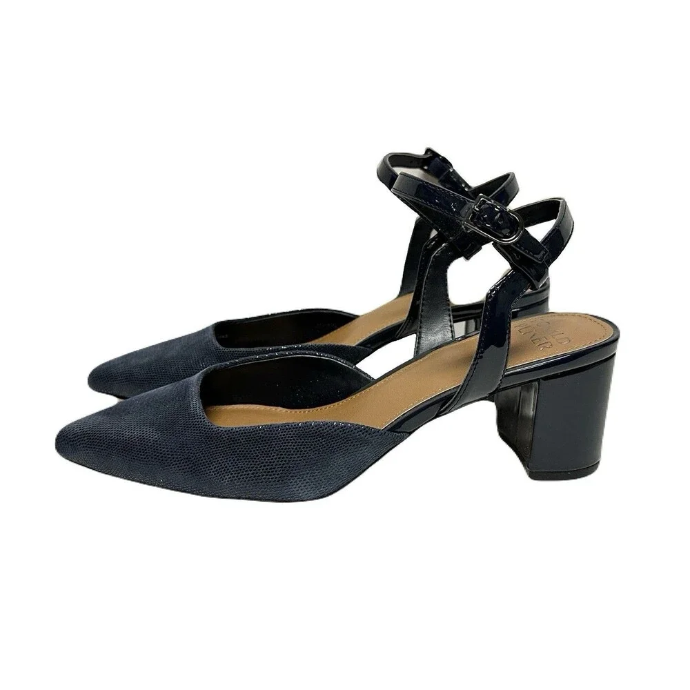 NEW Donald Pliner Womens Size 8 Stania Pumps Navy Lizard Print Leather Heels